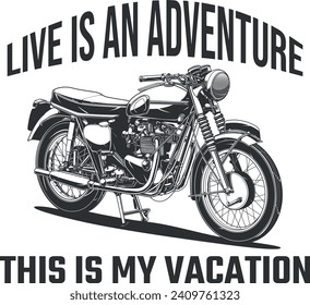 Vintage Motorcycle Black And White Vector Illustration For Shirt And Poster