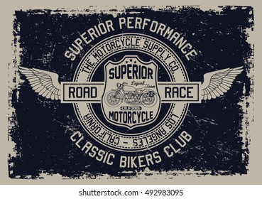 Vintage motorcycle, classic bikers club  typography, t-shirt graphics, vectors