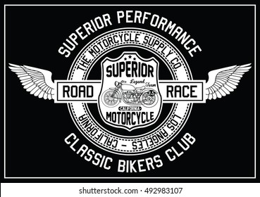 Vintage motorcycle, classic bikers club  typography, t-shirt graphics, vectors