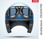 Vintage motorcycle classic helmet with goggles. Transportation industry. Vector illustration isolated on background,
