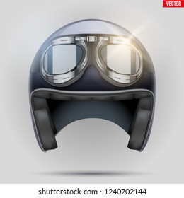 Vintage motorcycle classic helmet with goggles. Chopper helmet. Vector illustration isolated on background,