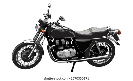 Vintage motorcycle, classic motorbike, isolated on white background. Vector illustration style.