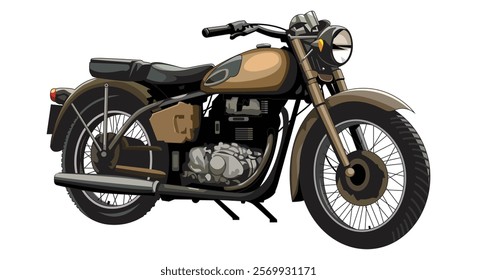 Vintage motorcycle, classic motorbike vector illustration, isolated on white background.