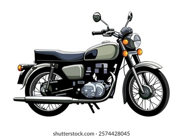 Vintage motorcycle, classic motorbike, vector illustration isolated on white background.