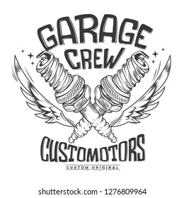 Vintage motorcycle club garage Spark Plug print design