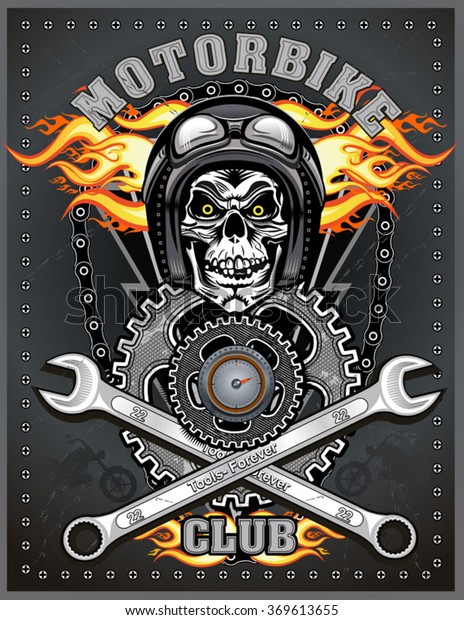 vintage motorcycle club.\
Skull