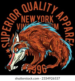 Vintage motorcycle colored signs with aggressive wolf bikers angry inscription lettering isolated vector illustration