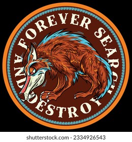 Vintage motorcycle colored signs with aggressive wolf bikers angry inscription lettering isolated vector illustration