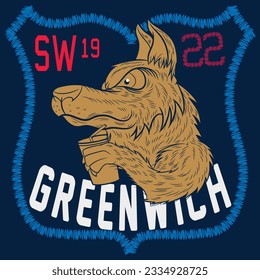 Vintage motorcycle colored signs with aggressive wolf bikers angry inscription lettering isolated vector illustration