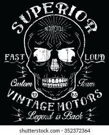Vintage Motorcycle - Custom Team Superior vector print and varsity. For t-shirt or other uses in vector.