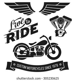 Vintage motorcycle design elements collection. Lettering Live To Ride svg