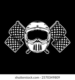 Vintage motorcycle design, Flag racing, Helmet, tire, logo design