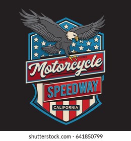 Vintage Motorcycle eagles illustration, speedway typography, tee shirt graphics, vectors