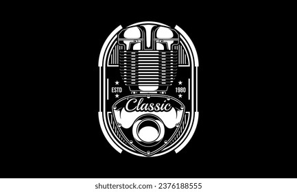 Vintage motorcycle emblem. Black and White vintage motor badge
