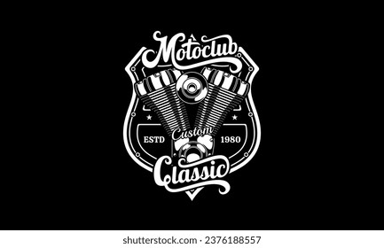 emblema de la motocicleta vintage. Insignia de motor de color blanco y negro