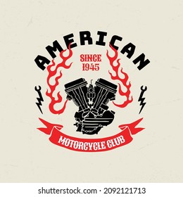 Motor de motocicleta vintage. Ilustración del vector dibujado a mano