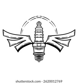 Vintage motorcycle of engine spark plug for badge, emblem, and labels