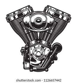 Vintage motorcycle engine template in monochrome style isolated vector illustration