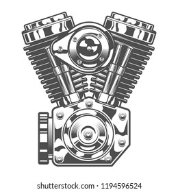 Vintage motorcycle engine. Template in monochrome style isolated vector illustration