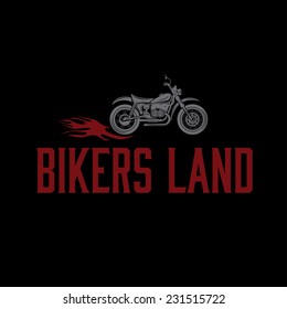 vintage  motorcycle with flames graphic vector design template 