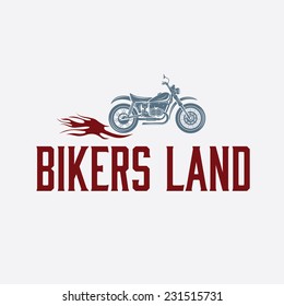 vintage  motorcycle with flames graphic vector design template 