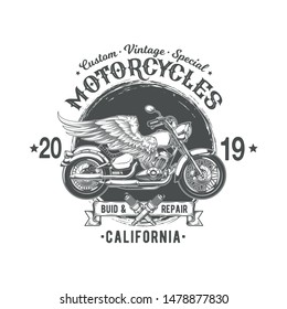 Vintage Motorcycle Graphic  Element - T-shirt Graphic For Riders