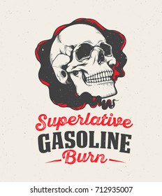Vintage motorcycle graphics. Motorcycle emblem. Monochrome skull. Vector illustration