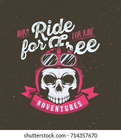Vintage motorcycle graphics. Motorcycle emblem. Monochrome skull. Vector illustration