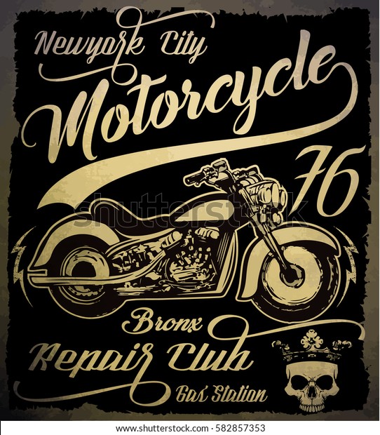 Vintage motorcycle. Hand drawn grunge vintage\
illustration with hand lettering and a retro bike. This\
illustration can be used as a print on t-shirts and bags;\
stationary or as a\
poster.