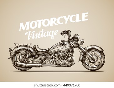 Vintage motorcycle. Hand drawn retro motorbike. Vector illustration