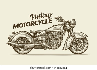 Vintage motorcycle. Hand drawn sketch retro motorbike. Vector illustration