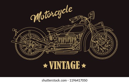 Vintage motorcycle hand drawn vector illustration with lettering