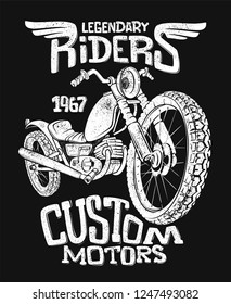 Vintage Motorcycle hand drawn vector t-shirt print design.