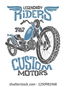 Vintage Motorcycle hand drawn vector t-shirt print design.