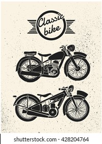 Vintage Motorcycle. Hand drawn vector illustration. Grunge vintage style.