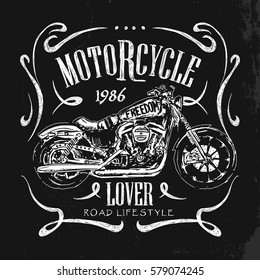 Vintage Motorcycle Hand Drawn Vector T-shirt.