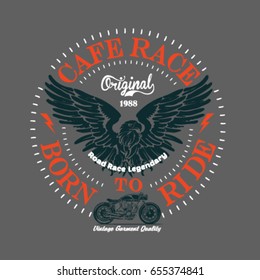 Vintage Motorcycle hand drawn vector.eagle sketch.wings silhouette and motorcycle drawing.vector print