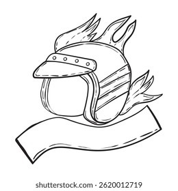Vintage motorcycle helmet with fire for badge, emblem, and labels