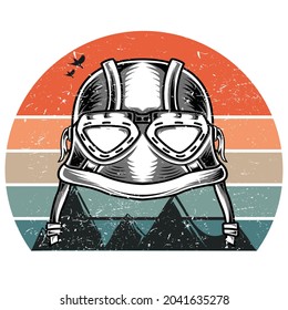 vintage motorcycle helmet shoe gloves motorbike poster  silhouette retro and grunge custom scooter piston plug of bike Template for poster, banner, print for t-shirt,pin,logo, clip art,sticker