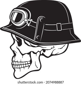 Vintage Motorcycle Helmet with Skull Vector Illustration
