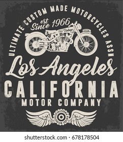 vintage motorcycle illustration with typography, varsity graphics