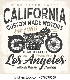 vintage motorcycle illustration, varsity graphics, typography, vector