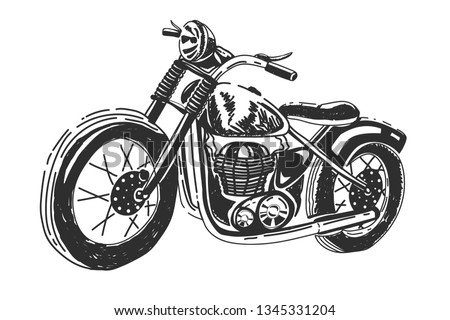 Vintage motorcycle isolated on white. Hand drawn. Grunge effect. Vector illustration.
