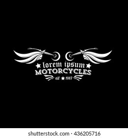 vintage motorcycle label or badge, design element. abstract motorcycle logo with wings