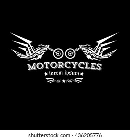 vintage motorcycle label or badge, design element. abstract motorcycle logo with wings