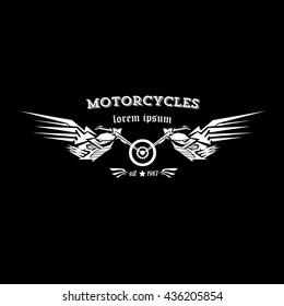 vintage motorcycle label or badge, design element. abstract motorcycle logo with wings