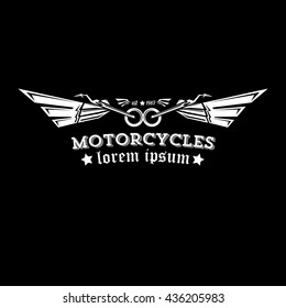 vintage motorcycle label or badge, design element. abstract motorcycle logo with wings