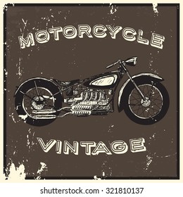 Vintage motorcycle label. Isolated object, grunge effect.