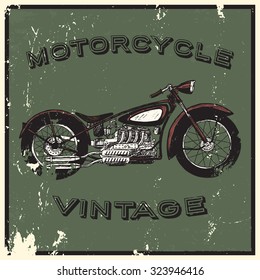 Vintage motorcycle label. Isolated object, grunge effect.