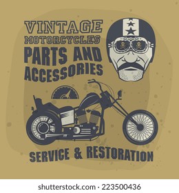Vintage Motorcycle label or poster, vector illustration